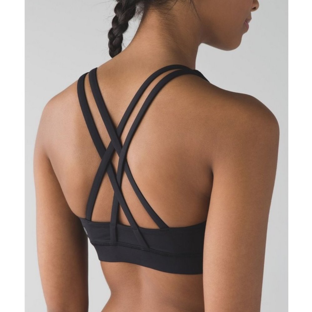 Lululemon Energy Bra / Size 8 / Black Solid B-C Strappy Medium Support Run Yoga